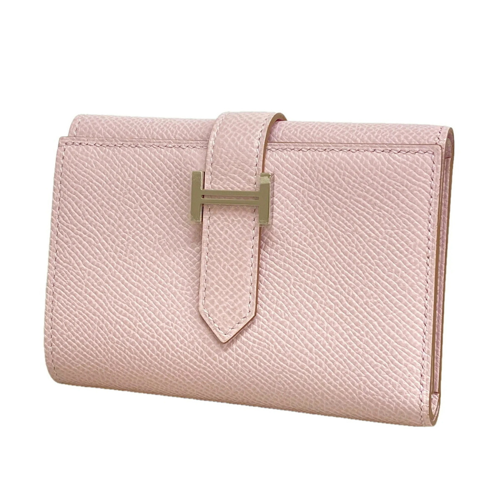 Hermes Tri-fold Wallet Bearn Combination Veau Epsom Leather Mauve Pale W Stam...